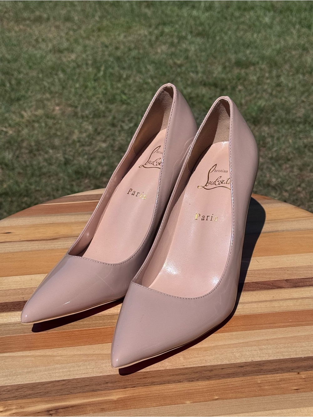 Christian Louboutin Nude Patent Leather Pointed-Toe Pumps